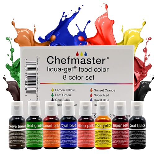 Chefmaster - Liqua-Gel Food Coloring - Fade Resistant Food Coloring - 8 Pack - Vibrant, Eye-Catching Colors, Easy-To-Blend Formula, Fade-Resistant - Made in the USA