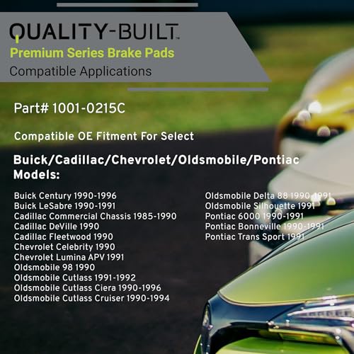 Image of QUALITY-BUILT Front Ceramic Brake Pads, Premium 1001-0215C, Compatible with 1985-1996 Buick /Cadillac /Chevrolet /Oldsmobile /Pontiac (6000,98,Bonneville,Celebrity,Century,Commercial Chassis,Cutlass)