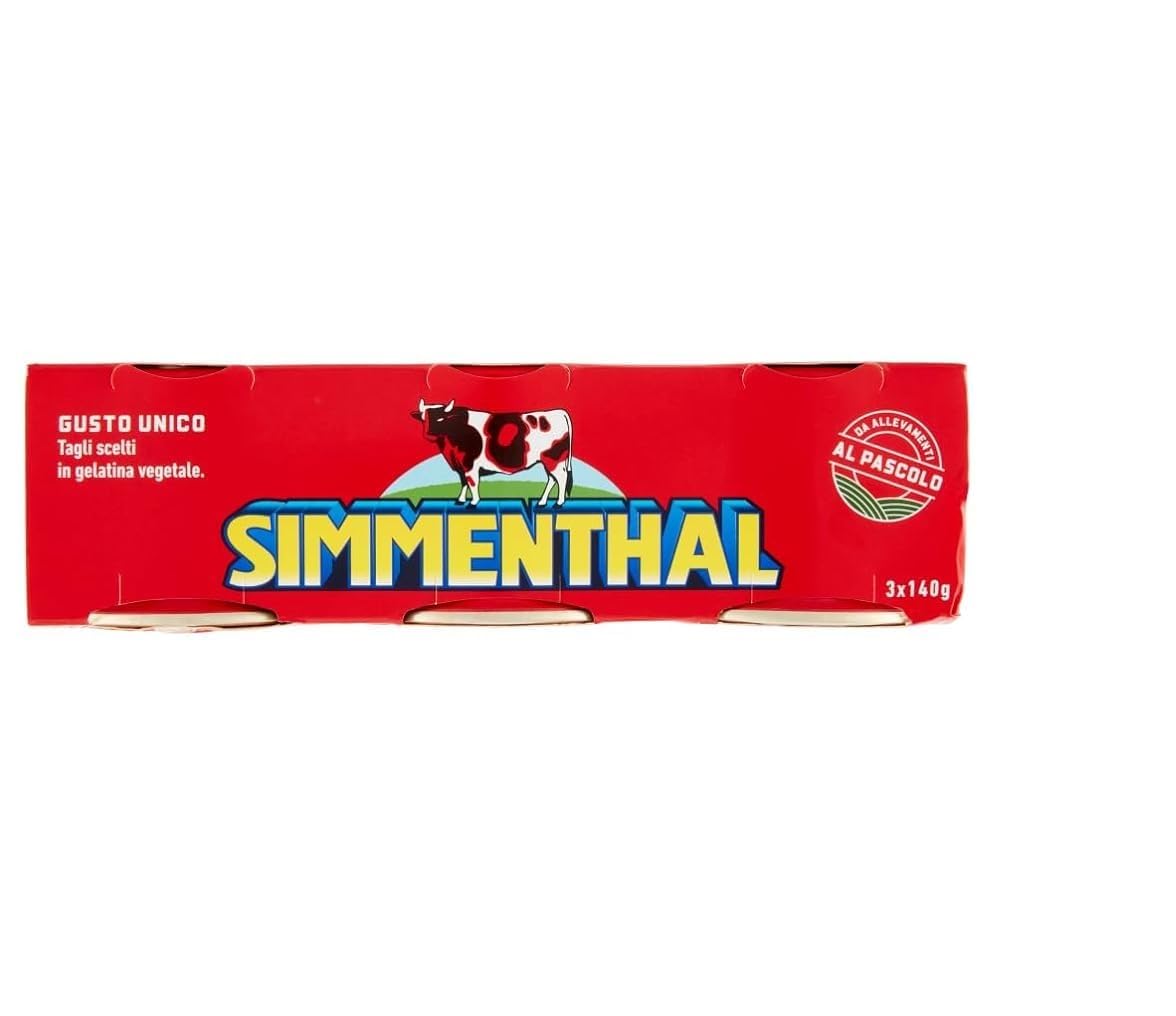 Italian Gourmet Carne in scatola Rindfleisch Konserve 12 x 3 x 140g | Fleischstücke di manzo, Gemüsegelatine, praktisch für Salate, Panini, Gesamtnettogewicht 420 g + Kostenlos Polpa 400g