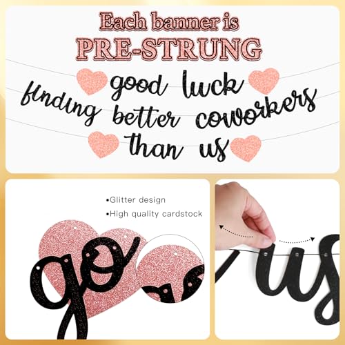 Image of Pre-Strung Good Luck Finding Better Coworkers Than Us Banner, Gold Glitter Going Away Party We Will Miss You Decorations, Great for Goodbye Farewell Job Change Party