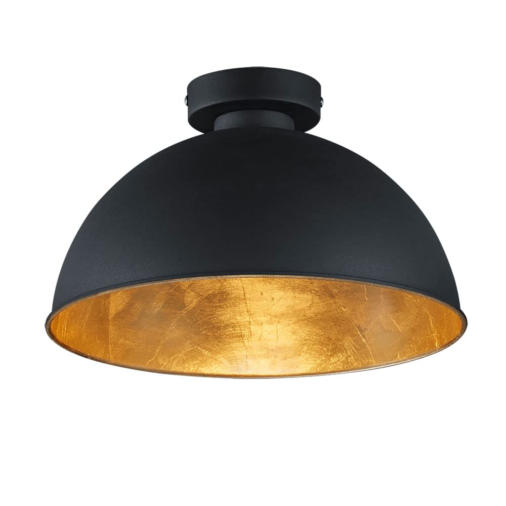 Reality Leuchten Deckenleuchte Jimmy, 1 x E27 ohne Leuchtmittel, Durchmesser 31 cm, Außen schwarz, Innen goldfarbig, R60121002