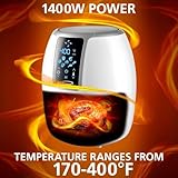 Small Digital 4 Quart Air Fryer with Temperature Control – 1400W Oil-Less Electric Air Fryer for Healthy Fast Cooking, Non-Stick Basket, Auto Shut Off – Black, White, Red (White)