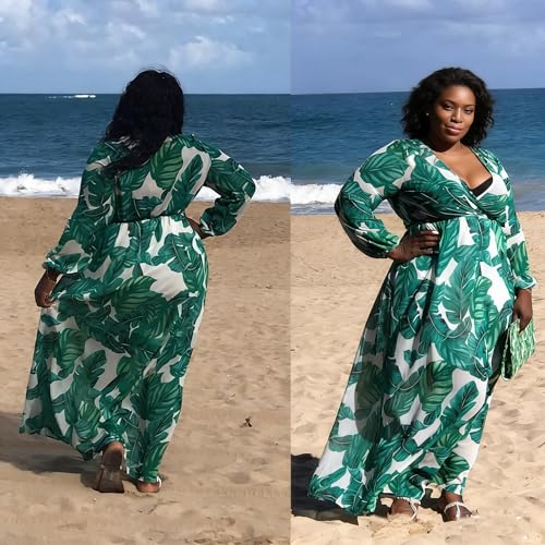 Image of Nuofengkudu Womens Chiffon Deep V-Neck Maxi Dress Summer Boho Dresses(S-5XL)
