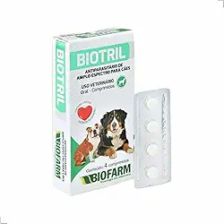 Biotril Vermífugo para Cães, Antiparasitário de Amplo Espectro, 4 Comprimidos, para Cães de 1-40kg, Uso Veterinário