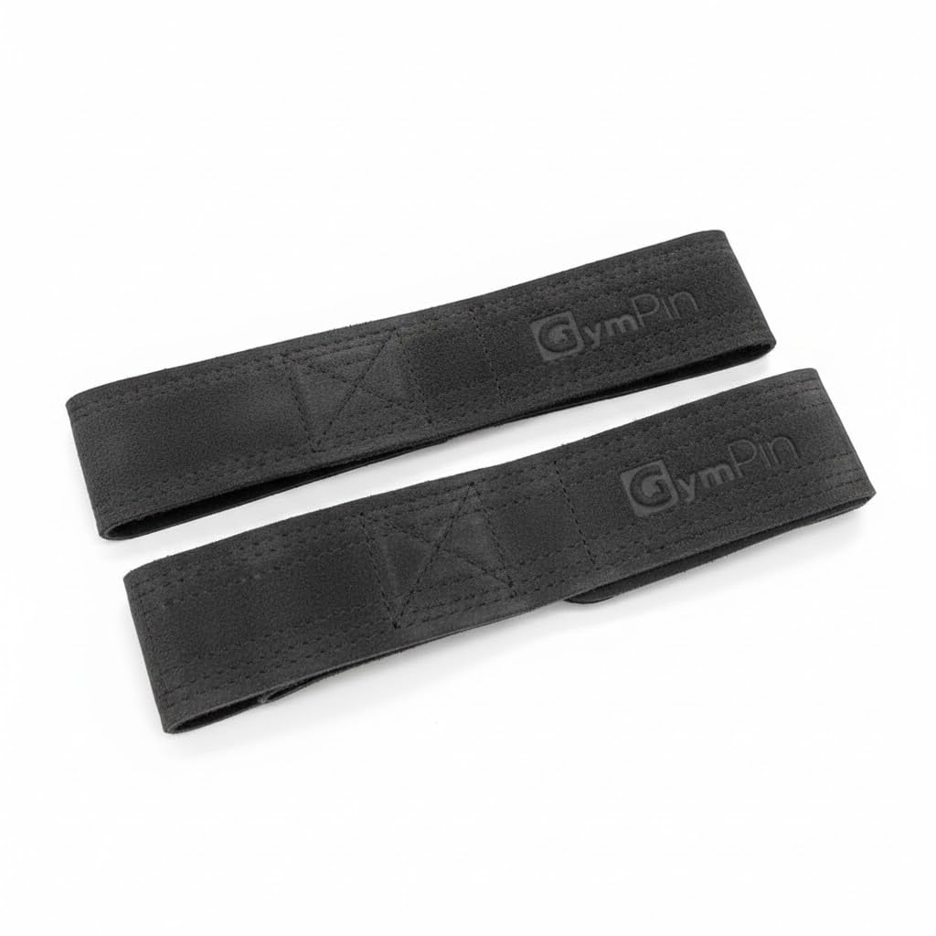 GymPin Padded Leather Lifting Straps for Weightlifting, Deadlifts, Rows and Strength Training, Black