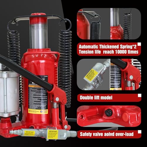 Image of Big RED TQ20006-1 Torin Welded Pneumatic Air Hydraulic Car Bottle Jack: Aluminum Alloy Pump and Special Slow Release Equipment for Auto Repair and House Lift, 20 Ton (40,000 LBs) Capacity, Red