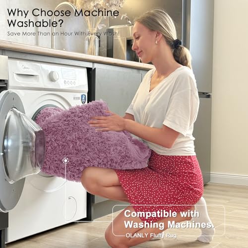 OLANLY 5x8 Machine Washable Large Area Rugs for Living Room, Bedroom, Soft Fluffy Shaggy Bedside Rug, Indoor Floor Carpet for Kids Girls and Boys, Dorms, Nursery, Home Decor Aesthetic, Blush
