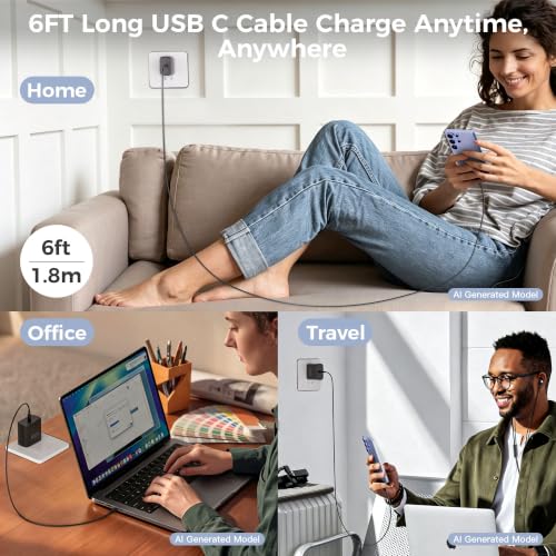 Image of 60W Type C Charger, 2Pack Super Fast Type C Android Phone Charger USBC 6FT