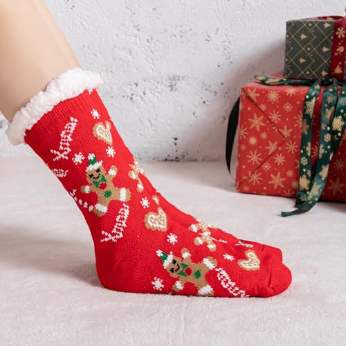 BONANGEL Christmas Slipper Socks for Women, Fuzzy Grips Non Slip Thick Fluffy Comfy Socks Xmas Gifts4