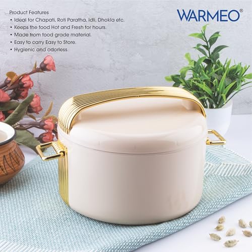 Image of WARMEO Majestic Inner Stainless Steel Casserole 1200ml Ivory | PU Insulated | BPA Free | Food Grade | Easy to Carry | Easy to Store | Chapati | Roti | Curd Maker