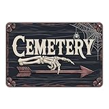Cemetery Sign Halloween Decorations Outdoor Gothic Metal Signs for Garden & Yard Outdoor for Yard Lawn Garden Haunted House Party Decor 8 x 12 inch