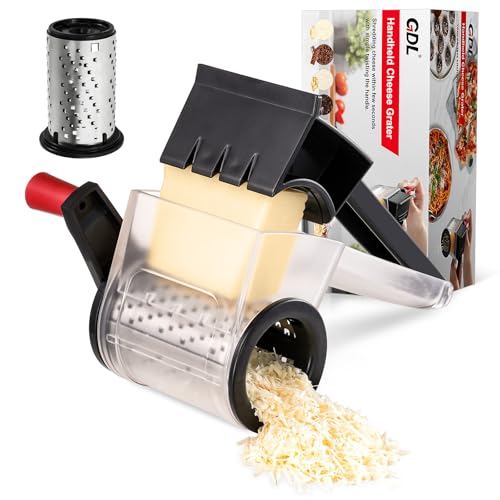 Image of GDL Cheese Grater Hand Crank, Kitchen Rotary Grater Handheld, Dishwasher Safe Parmesan Cheese Grater with Stainless Steel Blade for Hard Cheese,Chocolate,Nuts, Black