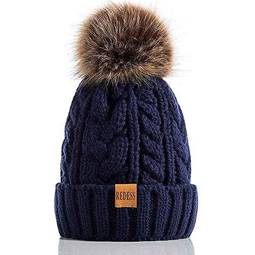 REDESS Women Winter Pompom Beanie Hat with Warm Fleece Lined, Thick Slouchy Snow Knit Skull Ski Cap