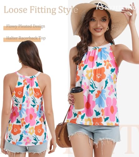 Image of Women Halter Tank Top with Built in Bra Flowy Sleevless Padded Camisole Loose Fit Summer Shirt Top S-3XL