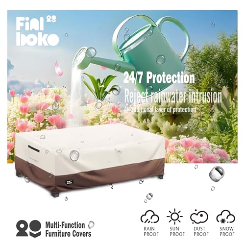 Finiboko Patio Coffee Table Cover, 36"L x 24"W x 16"H Patio Rectangular Side Table Covers,100% Waterproof 600D Heavy Duty Outdoor Table Cover,Beige&Brow by Finiboko - Image 7