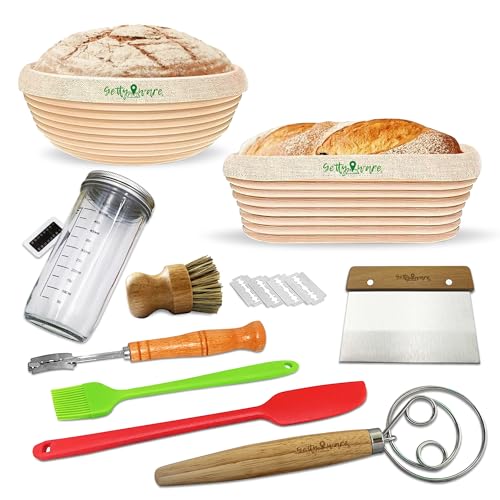 GettyWare Artisan Bread Making Kit with Sourdough Proofing Bowl & Rattan Basket - Essential Baking Accessories for Perfect Sourdough Bread