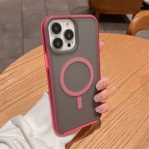 Coque de chargement sans fil magnétique pour iPhone 14 Pro Max rigide transparente mate rose