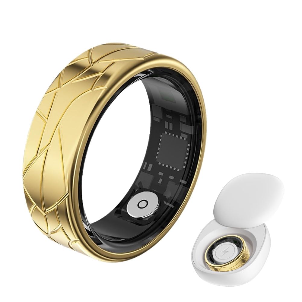 Bagues Connectées pour Femmes et Hommes, Bague Connectée avec Boîtier de Recharge, Surveillance du Rythme Cardiaque et du Sommeil Commande Gestuelle étanche Jusqu'à 5 ATM Gold 10#