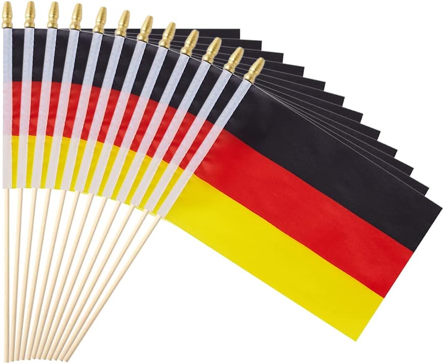 25Pack Small Germany Flag Handheld Mini German Flag on Stick 5x8 Inch