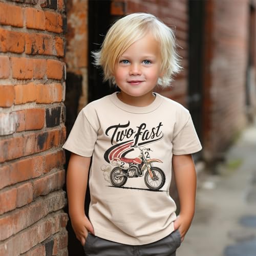 Two Fast Dirt Bike Toddler Birthday Shirt - Boys 2nd Birthday Retro Vintage Motorcycle Themed Party Outfit - Boho Natural Kids & Youth Shirts3