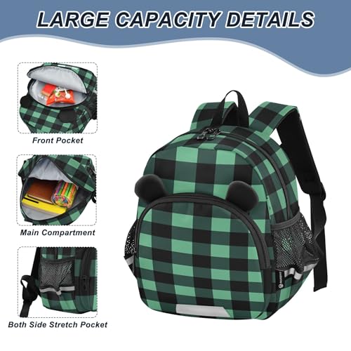 Green Buffalo Check Plaid Toddler Backpack for Girls Boys,Preschool Kindergarten Backpack Kids Backpacks B04042763