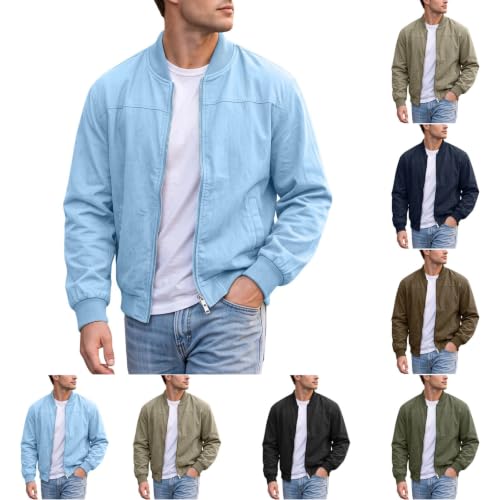 Thin Jackets for Men Light Bomber Full Zip Ribbed Coat with Pocket - image 1