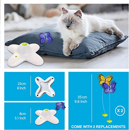 ALL FOR PAWS Interaktives Katzenspielzeug für den Innenbereich, mit 360 ° drehbarem Schmetterling, Schmetterling mit Zwei Ersatz-Schmetterlingen
