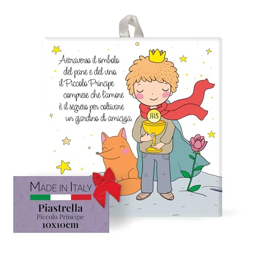 FRATELLI BONELLA - Piastrella 10x10 cm in Ceramica Raffigurante Piccolo Principe e Calice Prima Comunione - Piastrella da Appendere - Piastrella in Ceramica