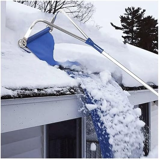 Telescopic Snow Rake Kit with Aluminum Extension Pole, Roof Snow Remover & Tarp Puller for Easy Snow Clearance on Garage, Porch, and Carport