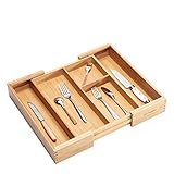Bamboo Gadget Cutlery Tray Expandable Drawer Organizer Divider Kitchen Utensil Flatware Silverware Holder Stationery Storage Mortise Tenon Connection