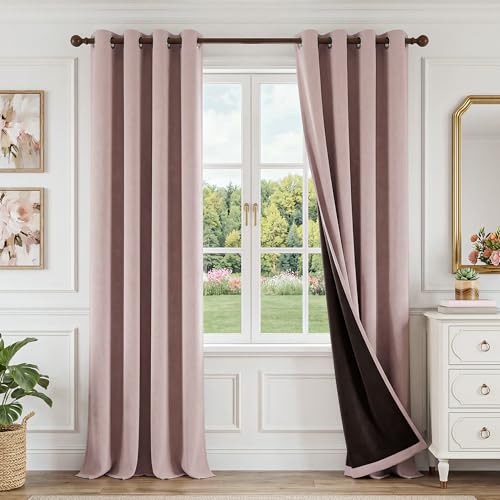 Image of FMFUNCTEX 100% Blackout Curtains for Bedroom, Blush Pink Curtains 72 Inches Long Textured Thermal Insulated Curtains for Living Room Drapes, Black Out Drapery Grommet Room Darkening 2 Panels