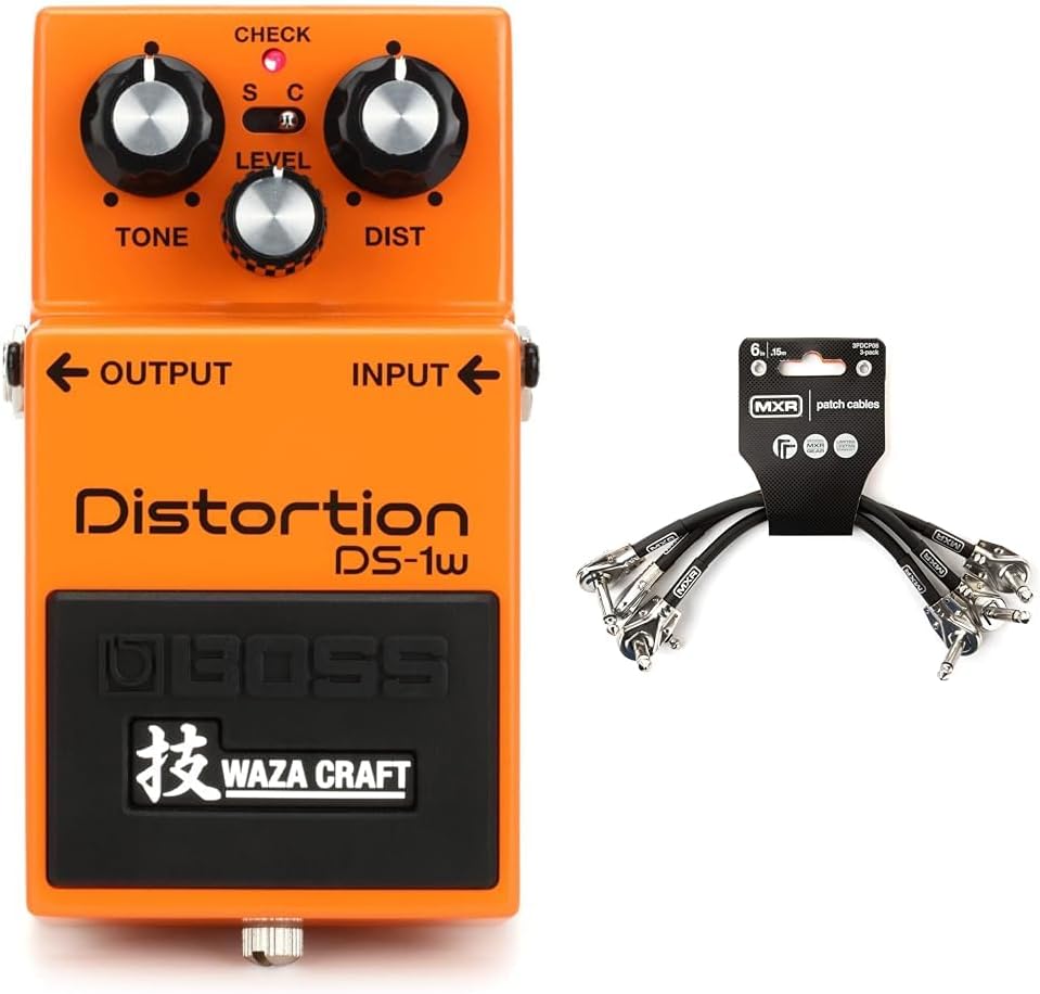 Boss DS-1W Waza Craft Distortion Pedal & MXR Patch Cable 6 in|15 cm - 3 Pack (3PDCP06)