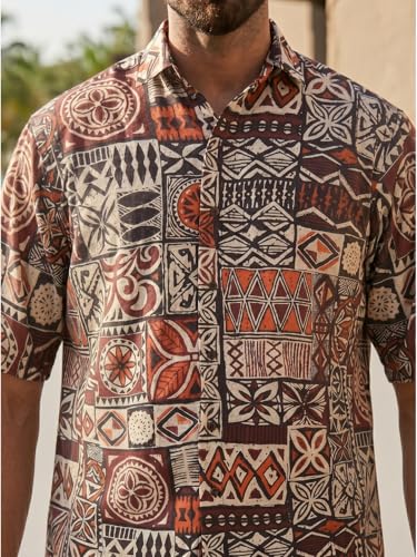 Image of BROWN CULTURE Men's Cotton Floral Print Co-ord Sets with Shirt & Shorts Collar Neck Standard Length and Button Down Closure Type | Night Suit for Men
