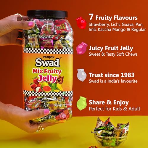 Image of Swad Mix Fruit Jelly Candy, Soft & Chewy Assorted Sweets, 640g Jar