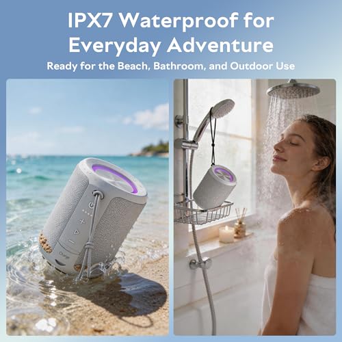 Image of Portable Bluetooth Speaker, IPX7 Waterproof Wireless Speaker with 20W Loud Stereo Sound, 15H Playtime & Beat-Synced RGB Light, Small Outdoor Speaker for Shower, Pool, Beach,Hiking,Gifts(Gray)