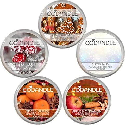 Codandle Wax Melts Winter Bundle | Vegan Natural Soy Scented Wax Melts | Apple & Cinnamon, Gingerbread, Winter Berries, Snow Fairy & Spiced Orange Cover