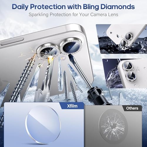 Image of for iPhone 17 Camera Lens Protector Bling, Individual Diamond Metal Ring with 9H Hardness, Scratch-Proof Camera Screen Protector, Stylish Accessories, Case Friendly (Silver)