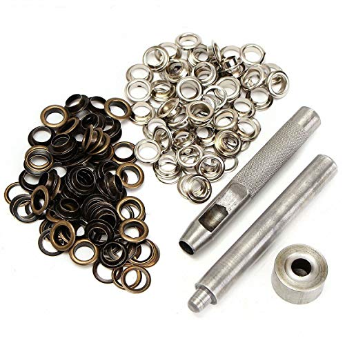 POWERTOOL Brass Eyelets, 1Set Eyelets Set Brass 100PCS Eyelet with Punch Hole Tool and Fastened Tool for Tarpaulin Fabric