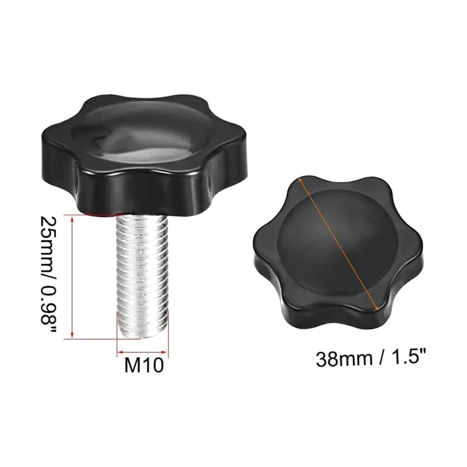 5/10PCS M4-M10 Star Shape Thread Clamping Handle Bolt Hand Knob Tightening Screw Industry Equipment Plastic Steel(5pcs,M6x35 D38)