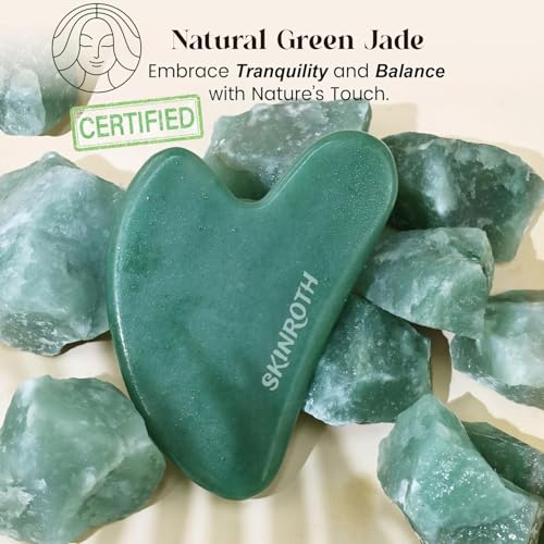 Image of Grade A+ Korean Jade Roller and Gua Sha Set | Original Stone From Korea, Facial Massage Tool for Anti-Aging - Includes Anti-Rust & Dustproof Storage Box (Green)