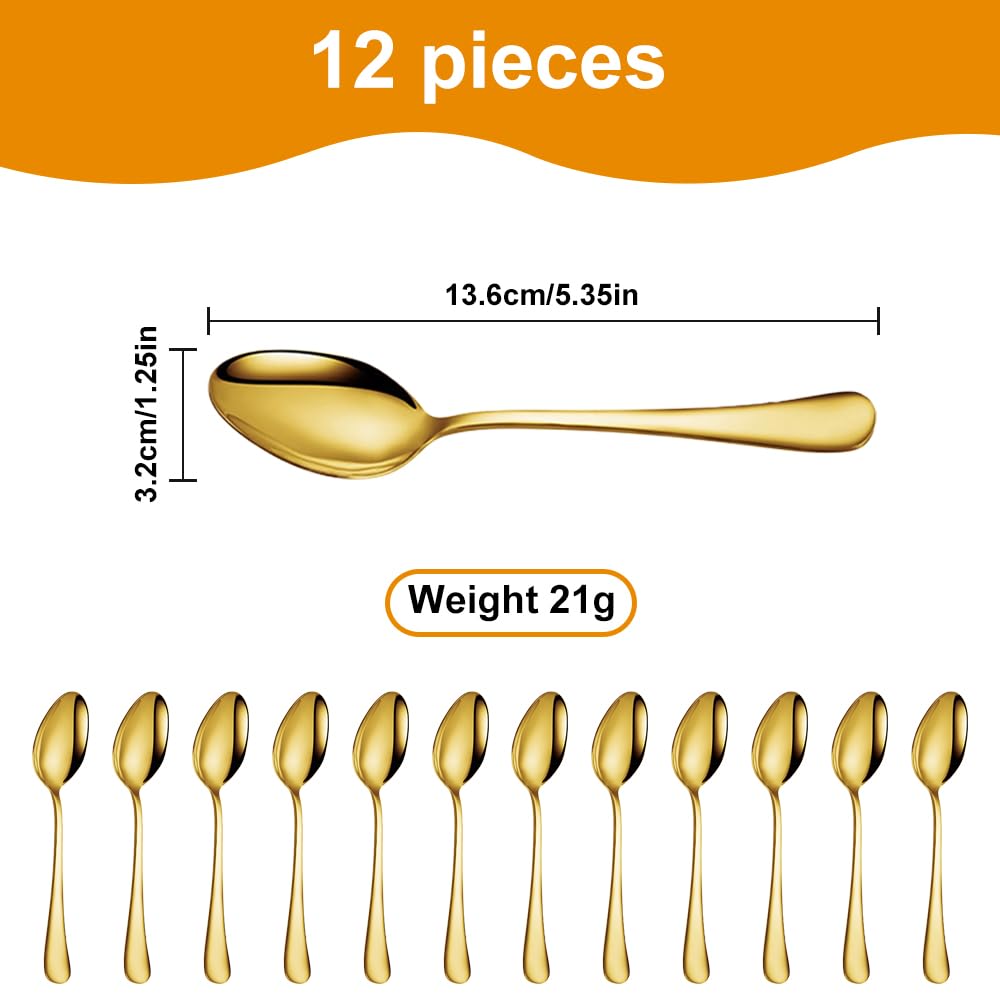 12x Edelstahl Dessertlöffel Gold - Blattförmig 12cm Für Kaffee & Dessert