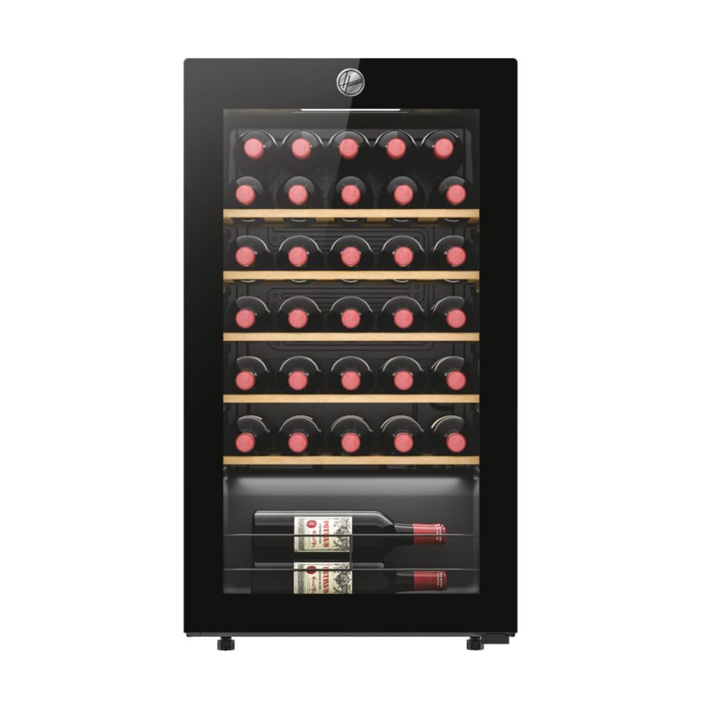 Hoover, Cantina Vino HOWC034, Wine Bank, 34 bottiglie, 37dB, Connessa, Nero, Cantinetta Vino 34 Bottiglie, Nero, AxLxP 85x47,5x45,6 cm [Classe di efficienza energetica G]