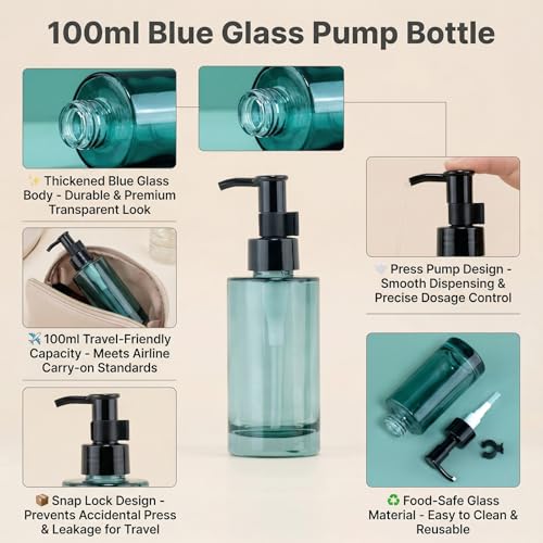Botellas de vidrio recargables de 100 ml para organizar tus artículos de tocador 6