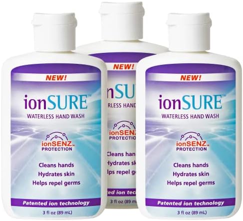 ionSURE Waterless Moisturizing Hand Wash - Instant Triple-Action Waterless No-Rinse Hand Cleaner with ionSENZ, Aloe, and Vitamin E Moisturizer, 3oz (Pack of 3)