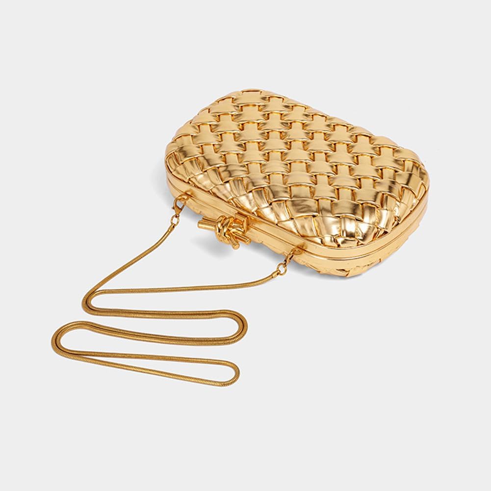 CUXVA Woven Evening Bag Clutch Purse for Women Knot Woven Leather Crossbody Bag for Wedding Party Prom - Image 3