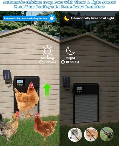 Verbesserte 3in1 Automatische Hühnerklappe Solar, WLAN-Fernbedienung, automatischer Hühnerklappe Hühnertür mit LCD-Display & Timer & Lichtsensor, elektrische Auto-Hühnertür, Aluminium Anti-Pinch