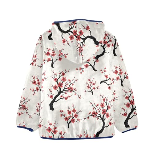 CHIFIGNO Cherry Blossoms Tree Boys Polar Fleece Lined Snow Jacket, Jacket for Boys with Hooded 3T2