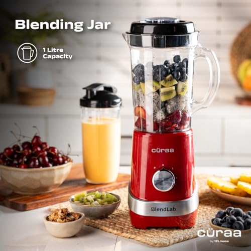 Image of Curaa BlendLab Mixer Grinder for kitchen 4 Jars 100% Copper Motor Stainless Steel Jar for Spice Grinding & Chutneys Compact Smoothie Blender Smoothies Maker 2 Year Warranty, 400w