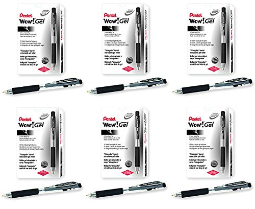 Paquete de 6 bolígrafos retráctiles de gel, tinta negra 0.7mm