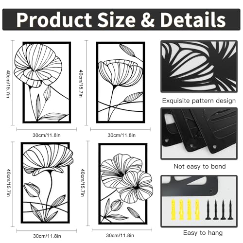 Opaltool Decorazione da Parete in Metallo Nero, 4